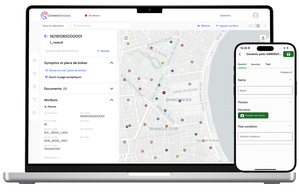 Ordinateur avec la plateforme ConnectServices et portable avec l'application ConnectField